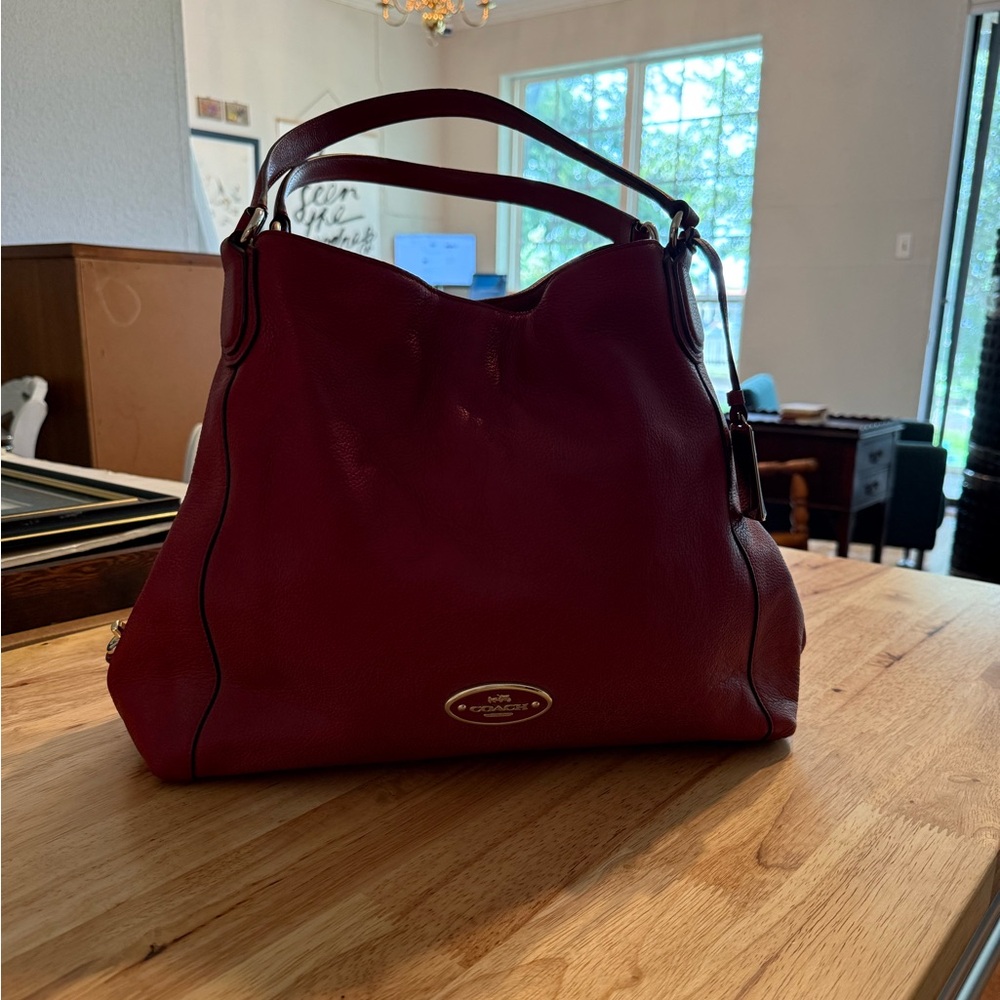 2014 Coach Edie Shoulder Bag in Red Polished Pebble Leather